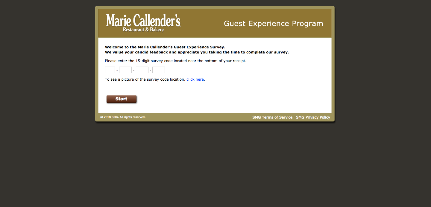 Marie Callender’s Guest Experience Survey