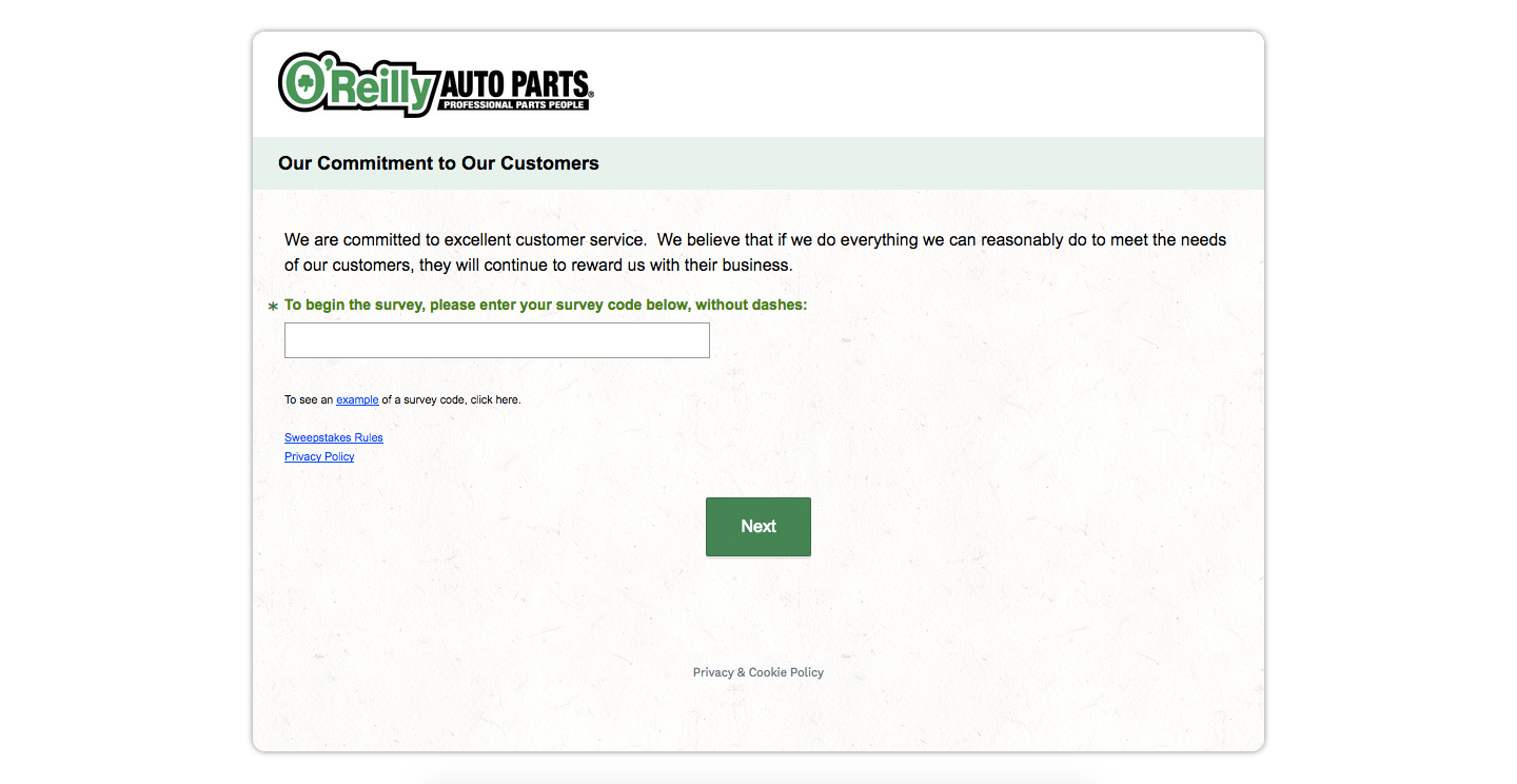 O’Reilly Auto Parts Customer Online Survey